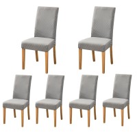 Soulfeel Set Of 6 Lattice Chair Covers, Removable And Washable Stretch Spandex Jacquard Parsons Dining Room Chair Seat Protector Slipcovers For Kitchen (Solid Gray)