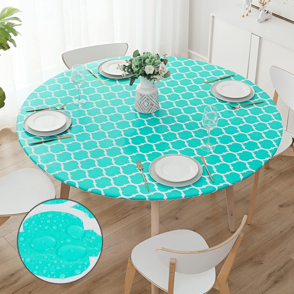 Smiry Round Picnic Tablecloth, Waterproof Elastic Fitted Table Covers For 57