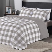 Downluxe Lightweight Plaid Comforter Set Twin With 1 Pillow Sham 2Piece Set Greywhite Plaid Down Alternative Reversibl