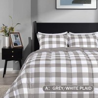 Downluxe Lightweight Plaid Comforter Set Twin With 1 Pillow Sham 2Piece Set Greywhite Plaid Down Alternative Reversibl