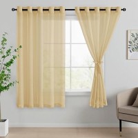 Jiuzhen Gold Sheer Curtains 63 Inch Length Semi Transparent Light Filtering Grommet Window Drapes For Living Roombalcony 60W