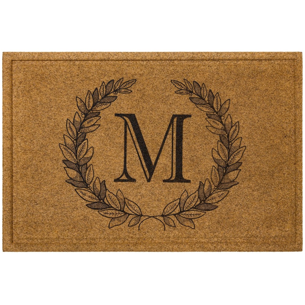 Mohwk Home Outdoor Indoor Faux Coir Doormat Laurel Monogram M 2 X 3