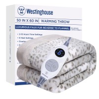 Westinghouse Heated Throw Blanket Grey Leopard Electric Throw Blanket Luxury Faux Fur To Flannel Reversible 6 Heating Levels