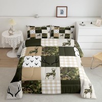 Homewish Camouflage Comforter Set Full Size Woodland Camo Quilt Set Green And Beige Plaid Print Bedding Set 3Pcs For Kids Boys T