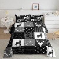 Deer Antler Silhouette Kids Comforter Set Full Size Geometric Plaids Arrows Boho Bedding Set Wild Animals Hunting Rustic Adventu