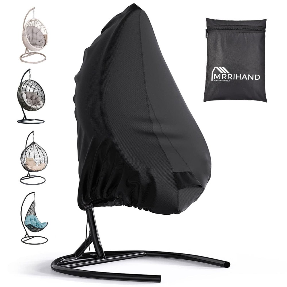 Patio Swing Chair Cover, Mrrihand Waterproof Egg Chair Covers For Outdoor Furniture, Outdoor Windproof Swing Egg Chair Covers With Zipper & Drawstring (74.8H X 45.3W, Black)