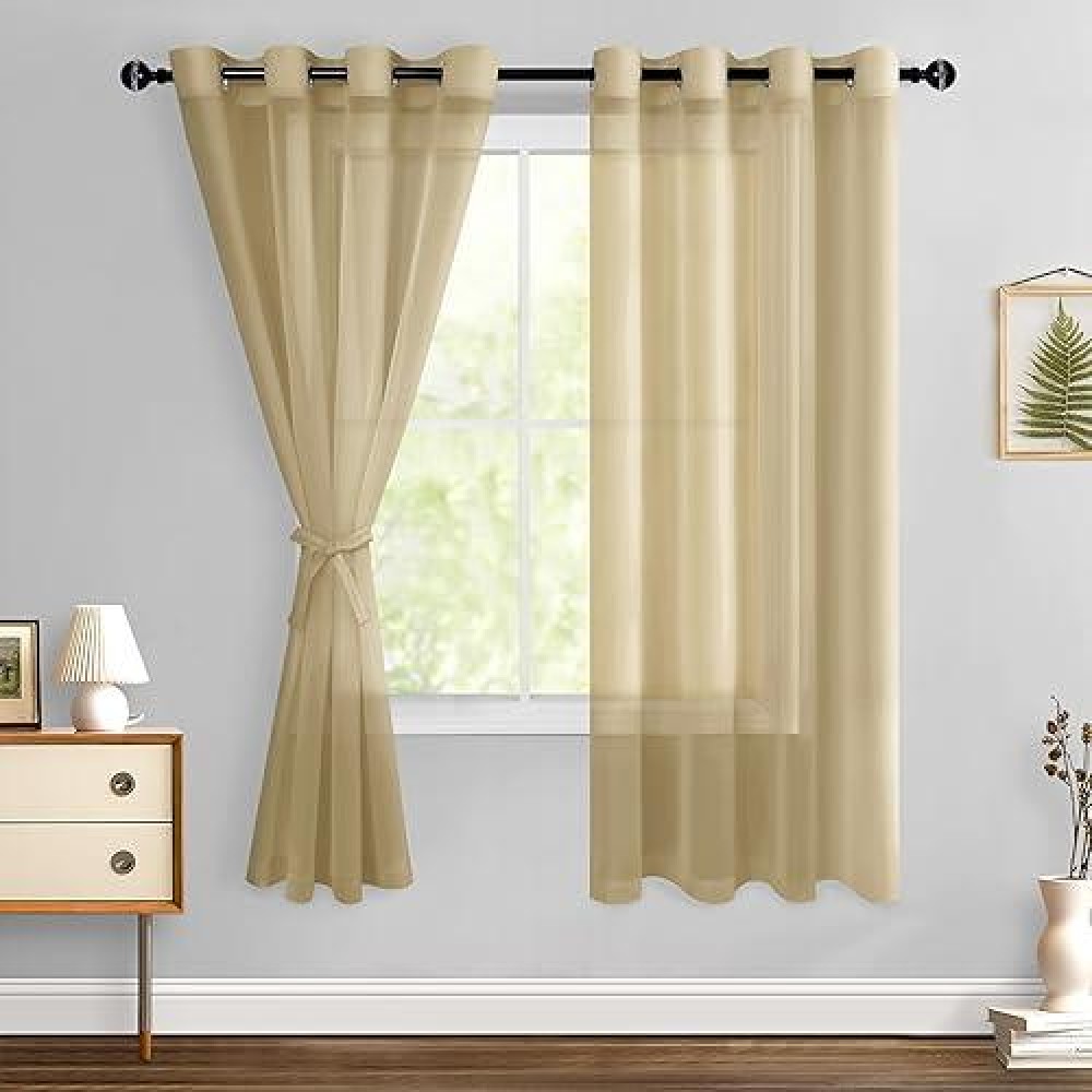 Hiasan Sheer Curtains For Bedroom With Tiebacks Lightweight Airy Breathable Voile Drapes Light Filtering Grommet Window Curtain