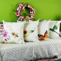 Onway Spring Summer Throw Pillow Covers 20X20 Inch Set Of 4 Bee Butterfly Dragonfly Ladybug Insect Plant Decorative Farmhouse Throw Cushion Cover Outdoor Pillows For Couch Sofa Patio Furniture Porch