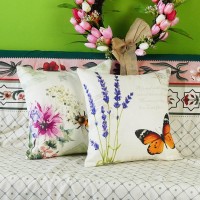 Onway Decorative Throw Pillow Covers 16X16 Inches Set Of 4 Summer Spring Garden Farmhouse Decor Cushion Cases For Porch Couch Sofa Bench Patio Furniture