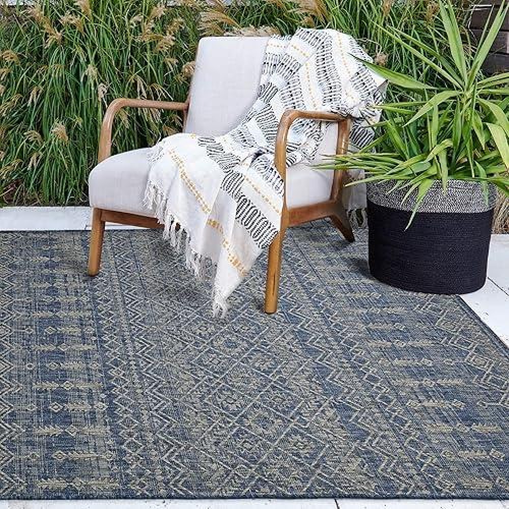 Fh Home Flat Woven Outdoor Rug Waterproof Easy To Clean Stain Resistant Premium Polypropylene Yarn Boho Moroccan Patio