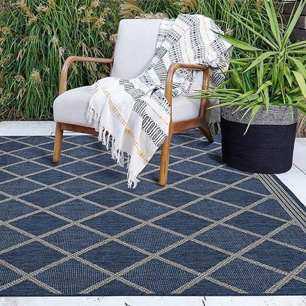 Fh Home Flat Woven Outdoor Rug Waterproof Easy To Clean Stain Resistant Premium Polypropylene Yarn Moroccan Geometric La