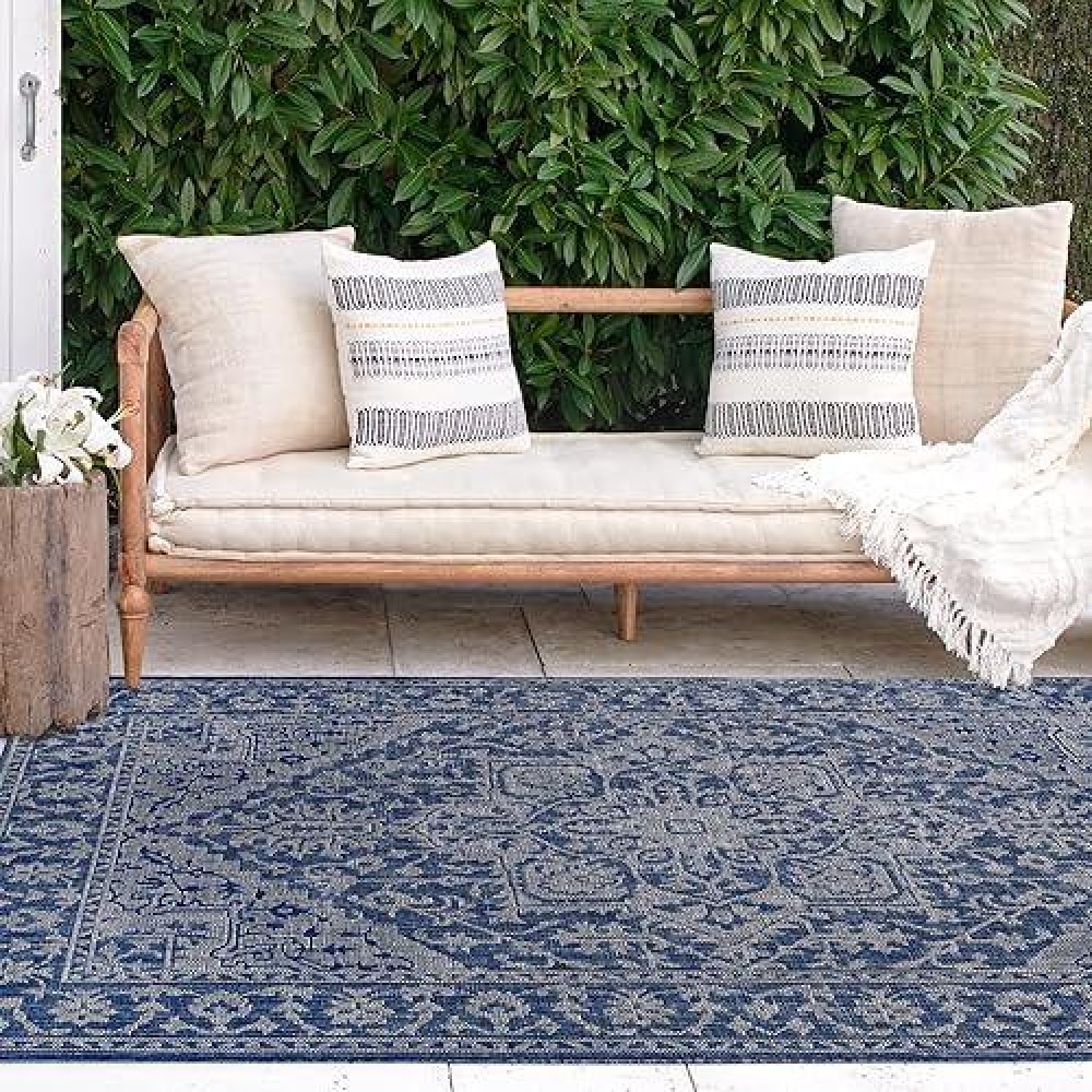 Fh Home Flat Woven Outdoor Rug Waterproof Easy To Clean Stain Resistant Premium Polypropylene Yarn Vintage Patio Deck