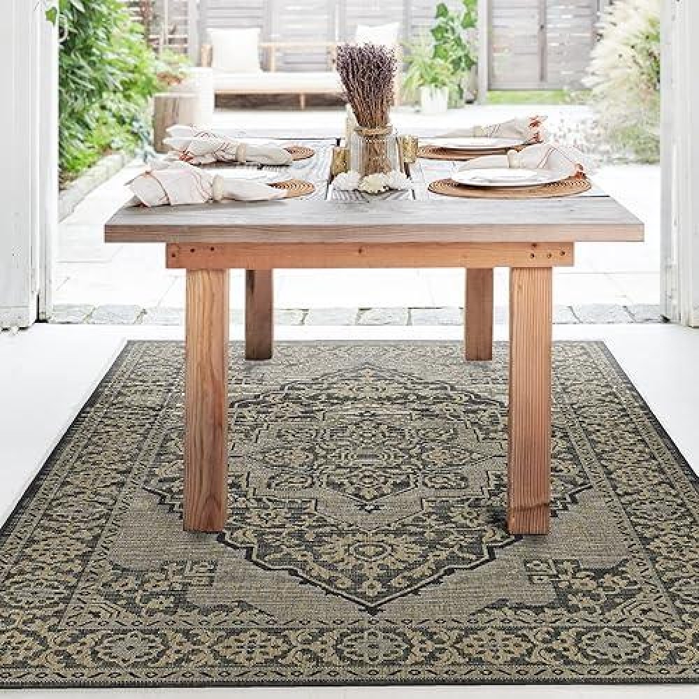 Fh Home Flat Woven Outdoor Rug Waterproof Easy To Clean Stain Resistant Premium Polypropylene Yarn Vintage Patio Deck