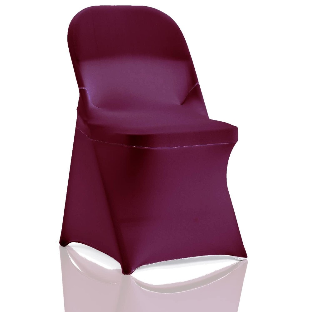 Bricia 12 Pcs Burgundy Stretch Spandex Folding Chair Slipcovers, Dining Room Chair Covers Stretch Chair Slipcovers Protector For Wedding, Banquet, And Party