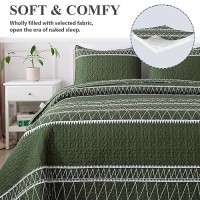 Andency Green Quilt Set Queen (90X96 Inch)  3 Pieces(1 Striped Triangle Printed Quilt And 2 Pillowcases)  Bohemian Summer Lightweight Reversible Microfiber Bedspread Coverlet Sets