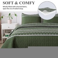 Andency Green Quilt Set King (106X96 Inch)  3 Pieces(1 Striped Triangle Printed Quilt And 2 Pillowcases)  Bohemian Summer Lightweight Reversible Microfiber Bedspread Coverlet Sets