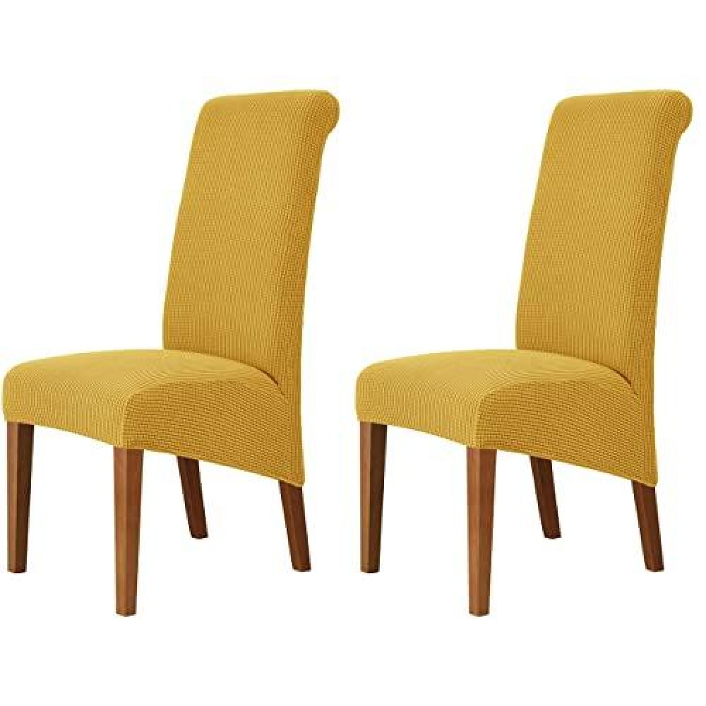 Deisy Dee Stretch Xl/Oversized Soft Spandex Extra Large Dining Room Chair Covers For Kitchen Dining,Removable Washable Chair Protectors Slipcovers (Yellow, 2)