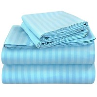 Royale Linen Striped Bed Sheet Set Brushed Microfiber 1800 Bedding 1 Fitted Sheet 1 Flat Sheet 2 Pillowcase Wrinkle Fa