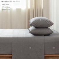 Moomee Bedding Sheet Set 100 Washed Cotton Linen Like Textured Breathable Durable Soft Comfy Light Grey Queen