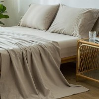 Moomee Bedding Sheet Set 100 Washed Cotton Linen Like Textured Breathable Durable Soft Comfy Cream Grey King