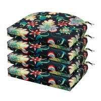 Lovtex Memory Foam Outdoor Chair Cushions 4 Pack 17X16X2 Inch Black Floral Waterproof Faderesistant Corded