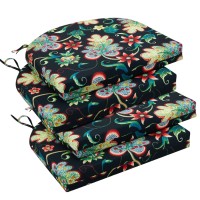 Lovtex Memory Foam Outdoor Chair Cushions 4 Pack 17X16X2 Inch Black Floral Waterproof Faderesistant Corded