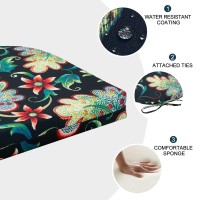 Lovtex Memory Foam Outdoor Chair Cushions 4 Pack 17X16X2 Inch Black Floral Waterproof Faderesistant Corded