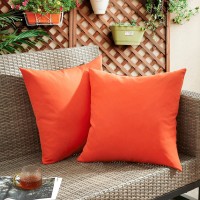 Puredown? Outdoor Waterproof Throw Pillows, 22 X 22 Inch Feathers And Down Filled Decorative Square Pillows For Garden Patio Bench, Pack Of 2, Orange
