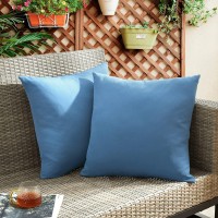 Puredown? Outdoor Waterproof Throw Pillows, 26 X 26 Inch Feathers And Down Filled Decorative Square Pillows For Garden Patio Bench, Pack Of 2, Blue