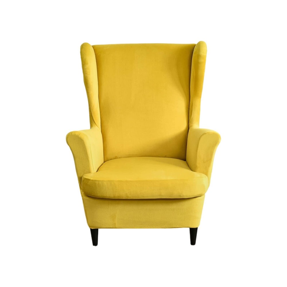 Niluoh Wingback Chair Slipcovers, Thick Coral Velvet Wing Chair Covers Sofa Slipcover Wing Back Armchair Cover Furniture Protector For Living Room Keep Warm In Winter,Yellow