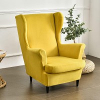 Niluoh Wingback Chair Slipcovers, Thick Coral Velvet Wing Chair Covers Sofa Slipcover Wing Back Armchair Cover Furniture Protector For Living Room Keep Warm In Winter,Yellow