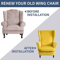 Niluoh Wingback Chair Slipcovers, Thick Coral Velvet Wing Chair Covers Sofa Slipcover Wing Back Armchair Cover Furniture Protector For Living Room Keep Warm In Winter,Yellow