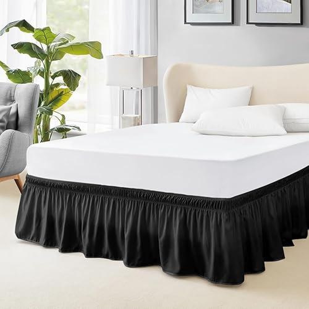 Freshculture Queen Bed Skirt Elastic Wrap Around Bed Skirt Queen Size Bed Skirts For Adjustable Bed Easy Fit With 15Inch Tai