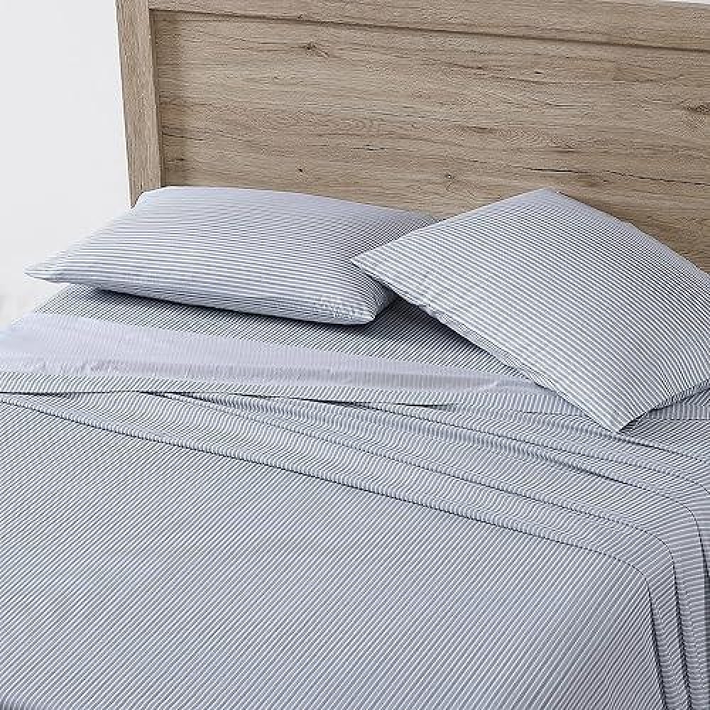 Eddie Bauer Sheets Cotton Percale Bedding Set Crisp Cool Stylish Home Decor Twin Ticking Stripe Bluewhite