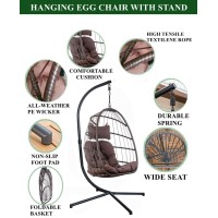 Mojia Egg Chair With Stand And Oxford Cover, 450Lbs Capacity Patio Wicker Hanging Swing Chair With Uv Resistant Cushion And Foldable Seat Basket