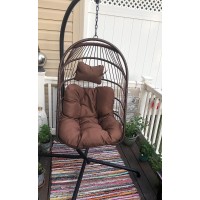 Mojia Egg Chair With Stand And Oxford Cover, 450Lbs Capacity Patio Wicker Hanging Swing Chair With Uv Resistant Cushion And Foldable Seat Basket