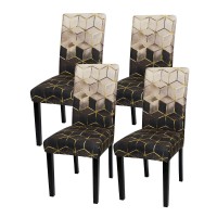 Gibelle Chair Covers For Dining Room Set Of 4, Spandex Stretch Dining Room Chair Cover, Removable Washable Kitchen Parsons Chair Covers Seat Slipcovers, Brown Cubes