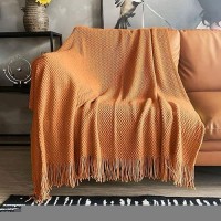 Lomao Knitted Throw Blanket With Tassels Bubble Textured Lightweight Throws For Couch Cover Home Decor Orange 60X80