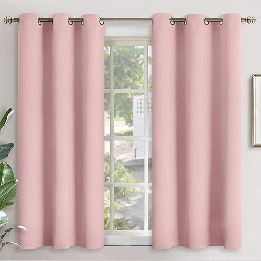 Youngstex Baby Pink Curtains 45 Inch Long For Short Window Thermal Insulated With Grommet Room Darkening Drapes For Nursery Gi