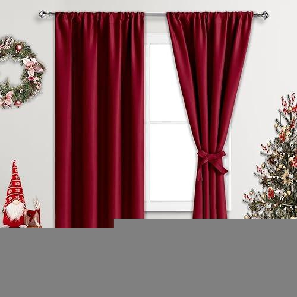 Jiuzhen Red Curtains For Bedroom Curtain Drapes Set Of 2 Panels With Tiebacks Thermal Blackout Curtains Room Darkening Noise