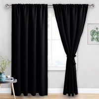 Jiuzhen Black Blackout Curtains For Bedroom Thermal Insulated Room Darkening Black Out Curtains For Living Room Noise Reducin