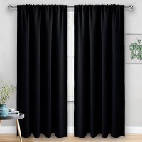 Jiuzhen Black Blackout Curtains For Bedroom Thermal Insulated Room Darkening Black Out Curtains For Living Room Noise Reducin