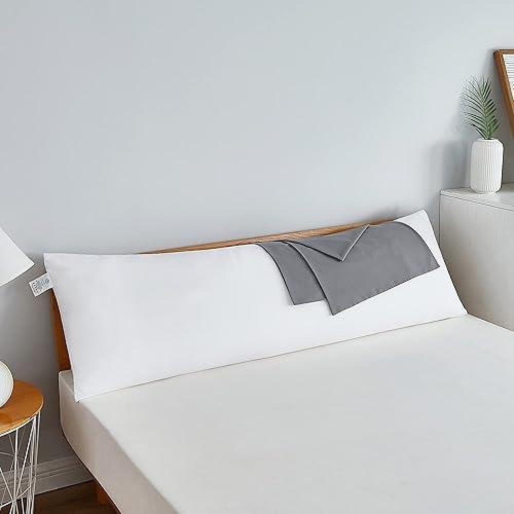 Acanva Fluffy Bed Sleeping Side Sleeper Body Pillow Insert 20 X 60 With Grey Pillowcase White