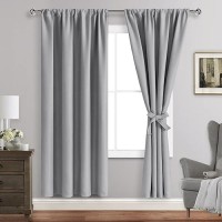 Jiuzhen Silver Grey Curtains For Bedroom Blackout Curtains Drapes Set Of 2 Panels With Tiebacks Thermal Insulated Room Dark