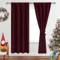 Jiuzhen Burgundy Blackout Curtains For Bedroom Curtain Drapes Set Of 2 Panels With Tiebacks Thermal Insulated Room Darkening