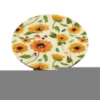 Flower Sunflower Elastic Edge Round Tablecloth Floral Butterfly Fitted Round Table Cover Waterproof Wipeable For Parties Outdoor