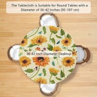 Flower Sunflower Elastic Edge Round Tablecloth Floral Butterfly Fitted Round Table Cover Waterproof Wipeable For Parties Outdoor