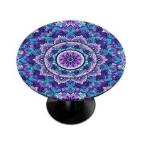 Boho Purple Flower Elastic Edge Round Tablecloth Bohemian Mandala Fitted Round Table Cover Waterproof Wipeable For Parties Outdo