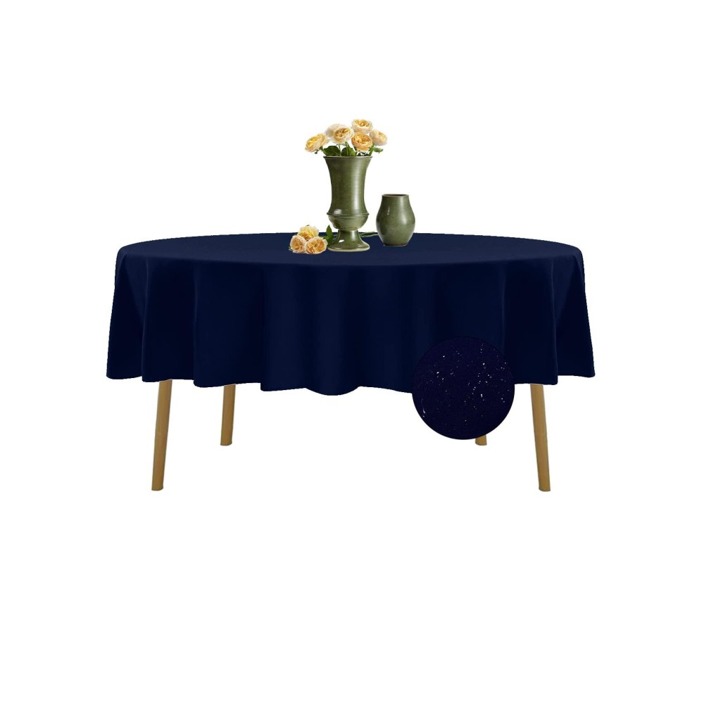 Algaiety 2 Pack Waterproof Round Tablecloth, 70'' Inch Polyester Tablecloths, Wrinkle Resistant Polyester Table Cover For Dining Table, Outdoor, Party And Banquets (Navy)