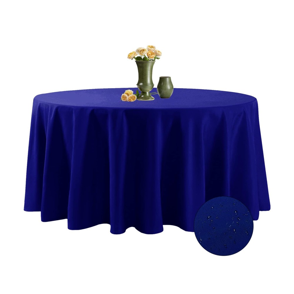 Algaiety 2 Pack Waterproof Round Tablecloth, 120'' Inch Polyester Tablecloths, Wrinkle Resistant Polyester Table Cover For Dining Table, Outdoor, Party And Banquets (Royal Blue)